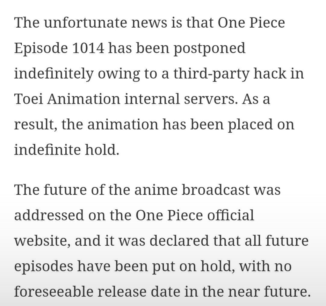 One Piece Episode 1014 Delayed Studio Confirms Hack Confirmed Release Date